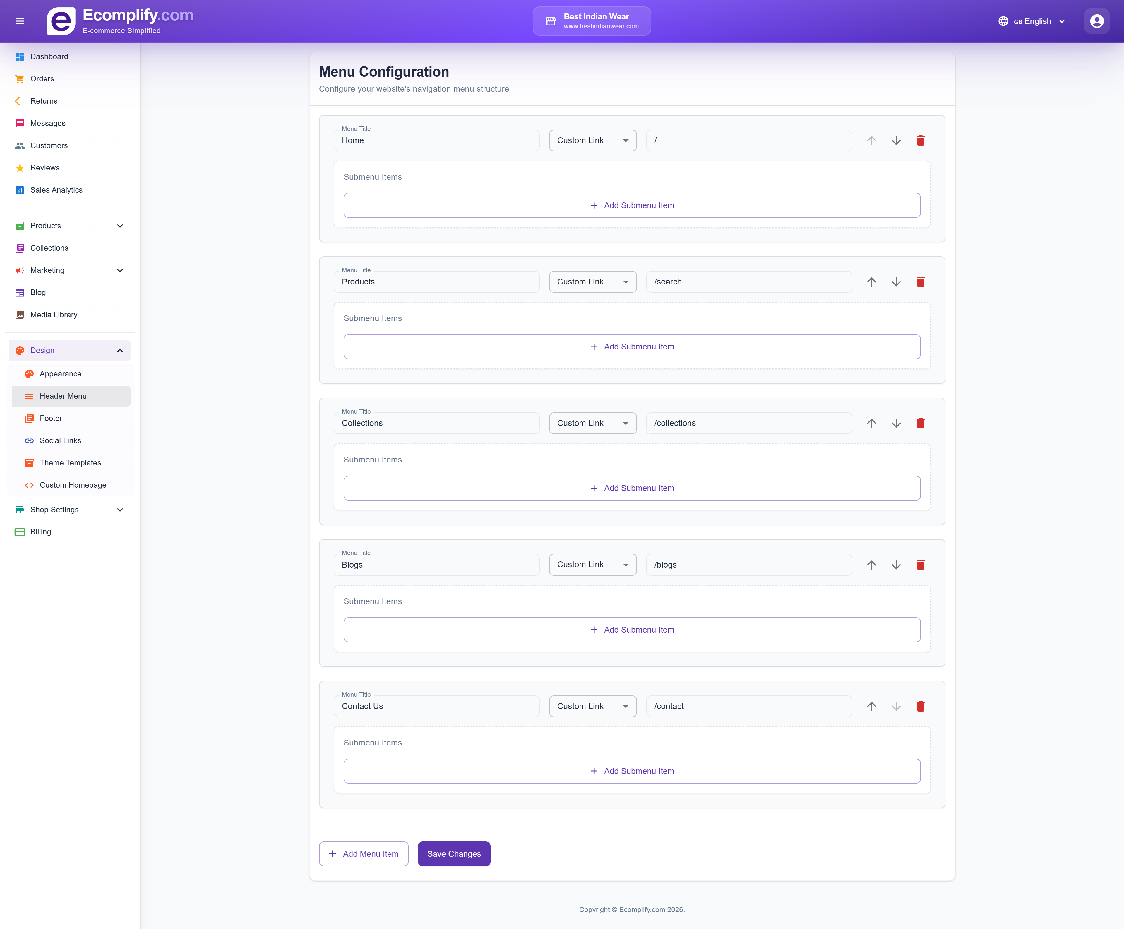 Header Menu