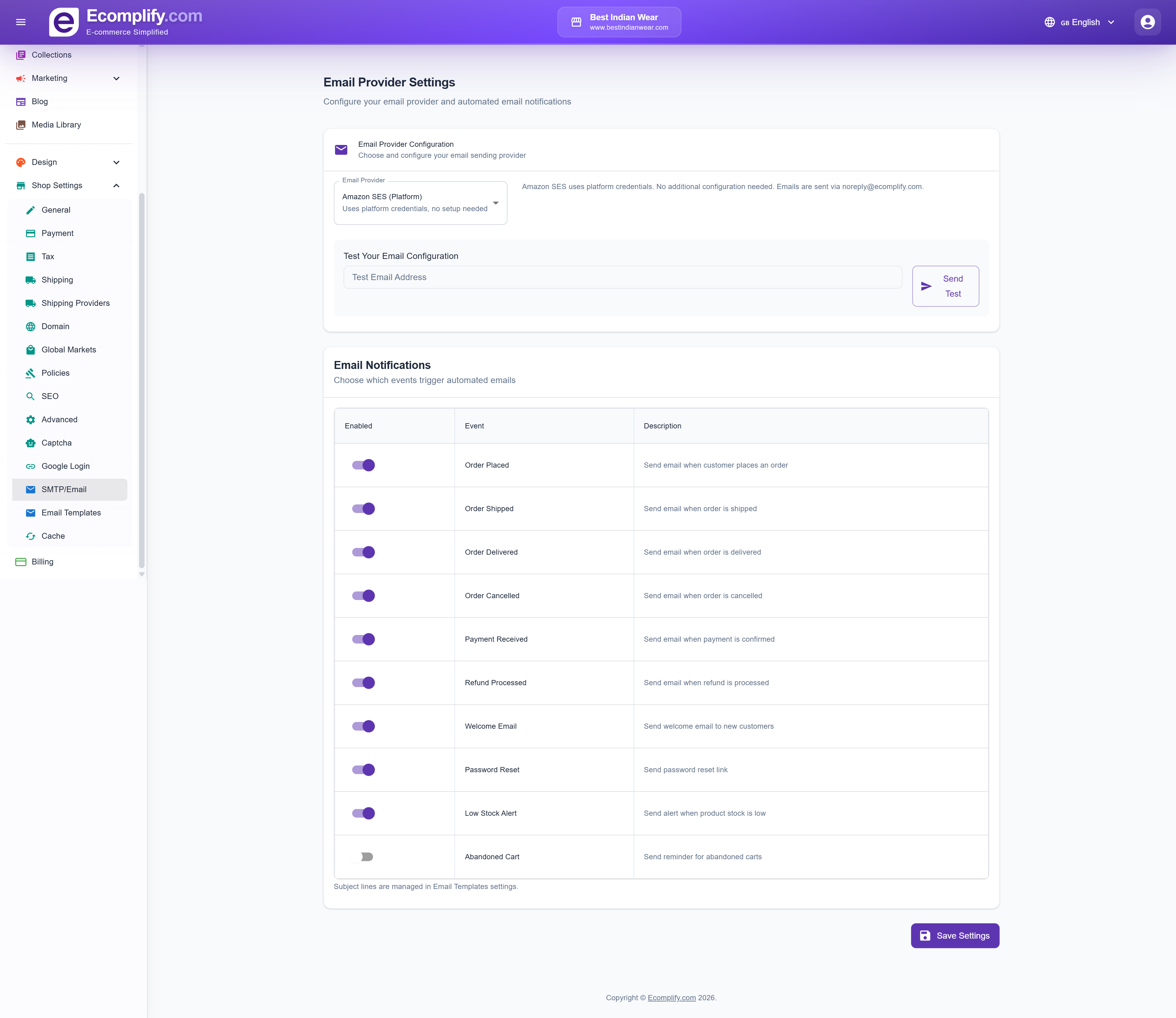 SMTP Settings