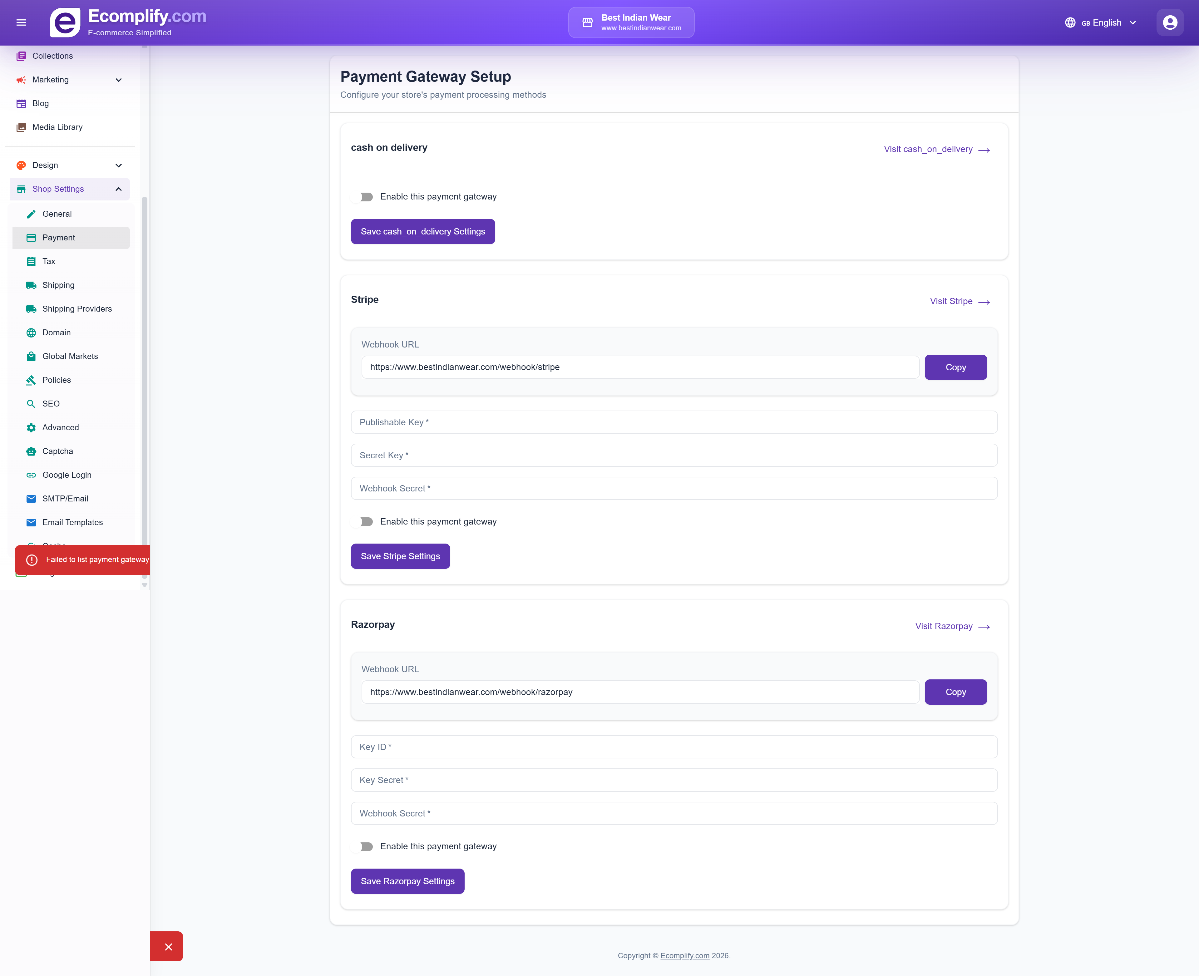 Payment Setup